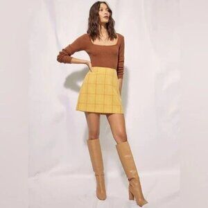 Aritzia Renee Plaid A-Line Mini Skirt Size 00 Yellow